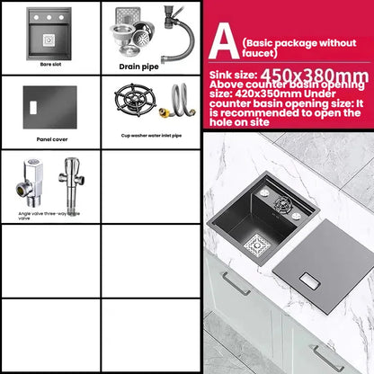 Household Small Hidden Kitchen Sink Stainless Steel Bar Wash Vegetable Basin With Cover Plate and Cup Washer Mini Single Slot