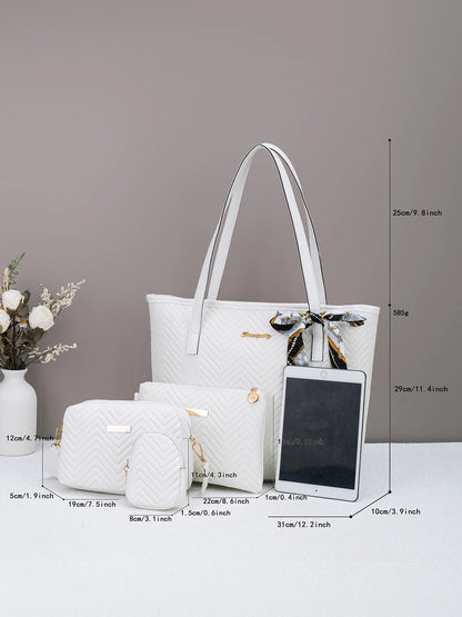 Wave pattern daily commuting large capacity tote bag handbag four piece set fashion trend personality change camera bag.