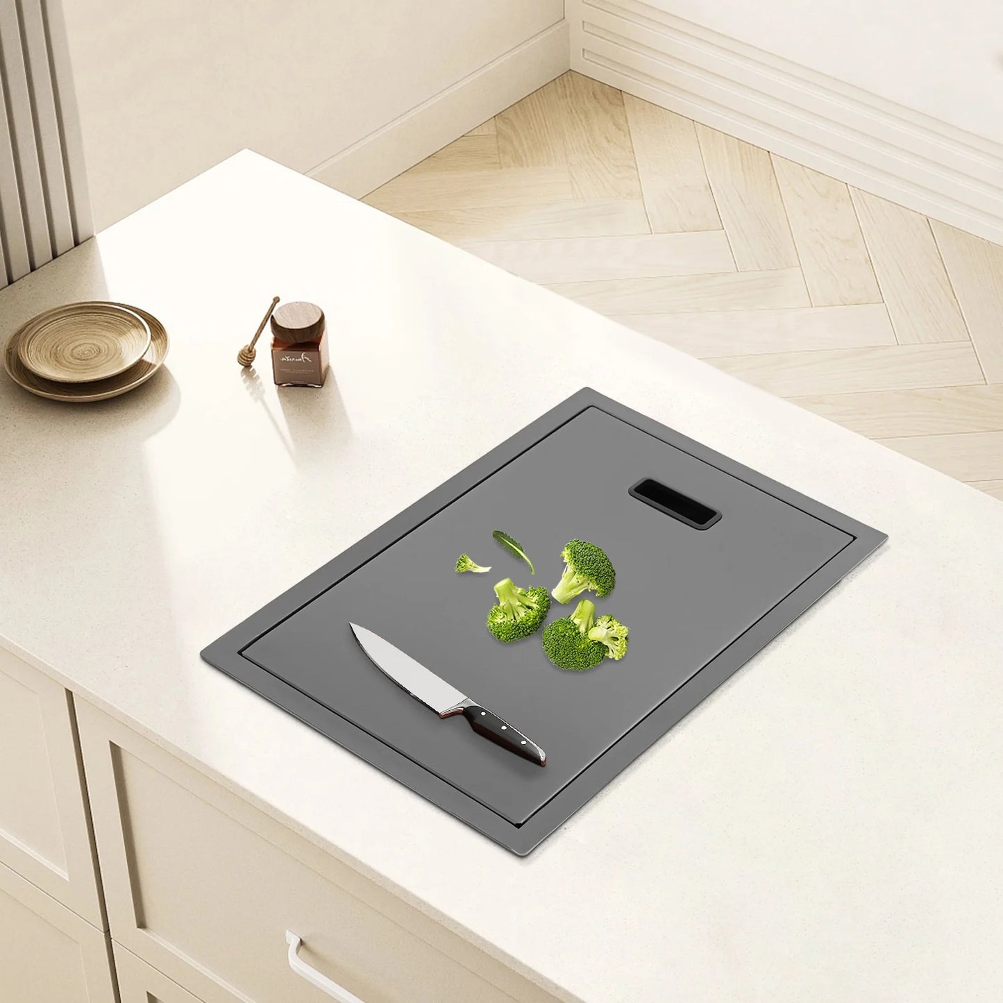 Verstecktes Küchenspüle, schwarz eingebettetes Arbeitsplattenwaschbecken, unsichtbares Waschbecken für die Küche, Bar, platzsparendes, verstecktes Badezimmerwaschbecken für Küchen