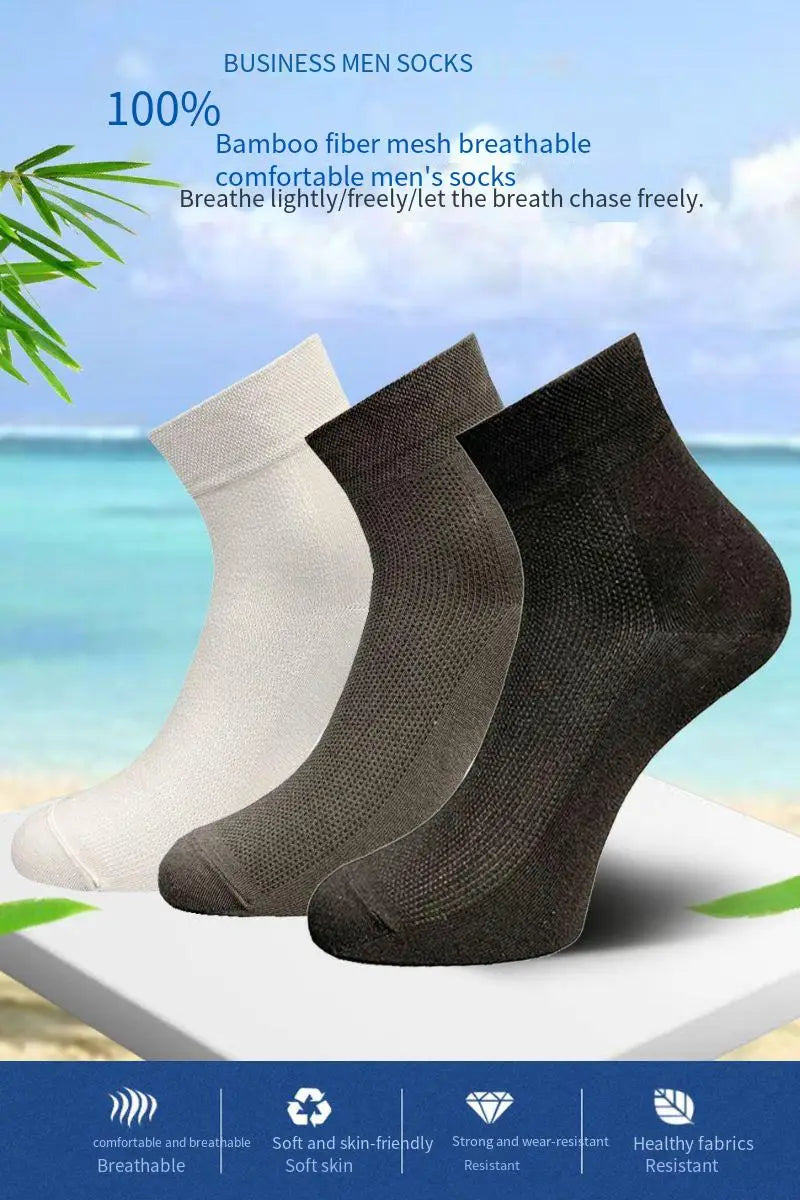 10 Pair Men's Summer Mesh Bamboo Fiber Socks Fashionable Breathable Business Socks Suitable For Sweaty Feet Casual Socks.