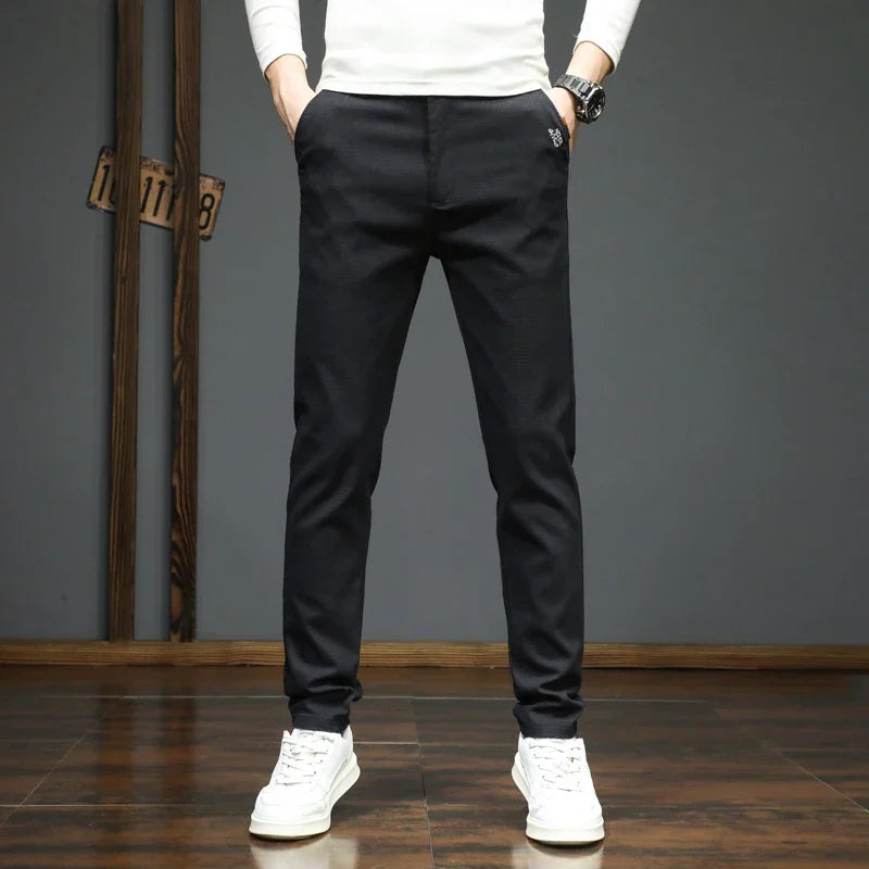 Autumn Winter New Men's Casual Pants Korean Fashion Stretch Straight Slim Fit Trousers High Quality Sweatpants Solid Color Male.