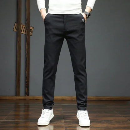 Autumn Winter New Men's Casual Pants Korean Fashion Stretch Straight Slim Fit Trousers High Quality Sweatpants Solid Color Male.