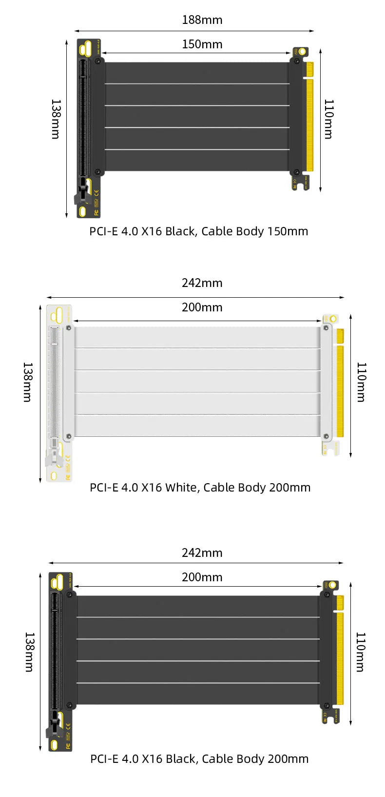 TEUCER PCI-E 4.0 X16 Riser Cable Video Card Extension Shielded Flexible 90° Mounting GPU Extension Cord Black/White.