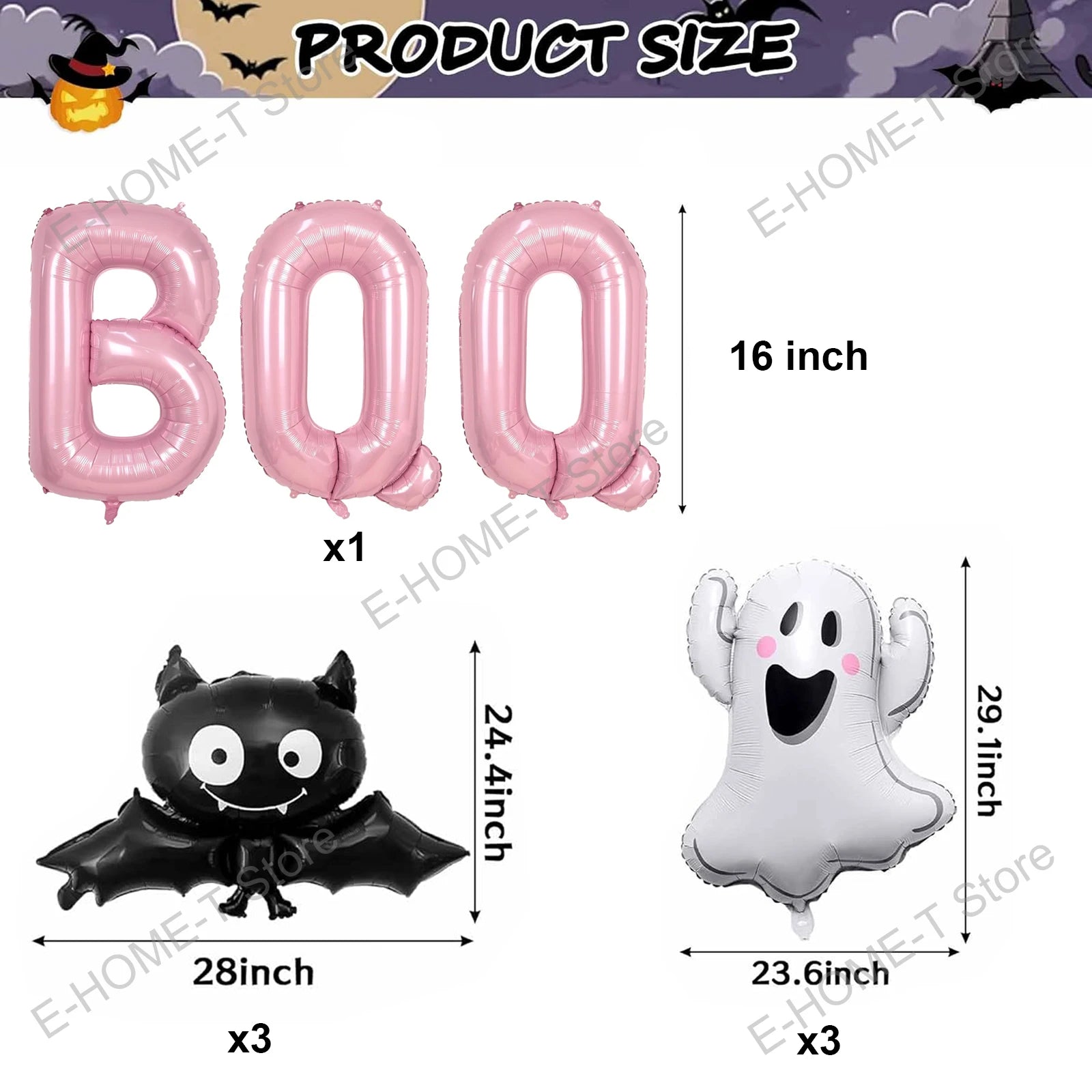 Halloween Geisterballons Set Rosa BOO Geisterfledermaus Folienballon für Halloween-Themenparty-Dekorationszubehör.