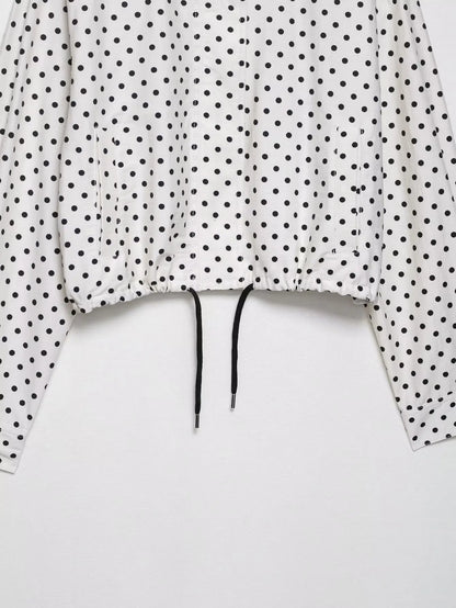 TRAFZA Herbst Polka Dot Gedruckt Jacke Für Frauen Lange Ärmel Rollkragen Zipper Mit Taschen Kordelzug Lose Vintage Mäntel