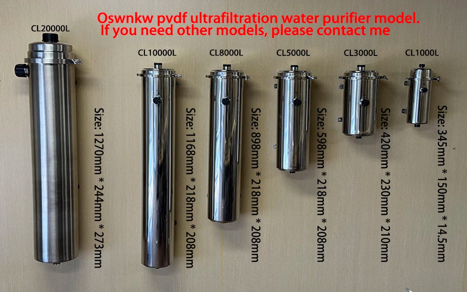 Whole house water purifier 0.01um PVDF pre-filter 1000L SUS304 water filter can be continuously cleaned for 5 years.