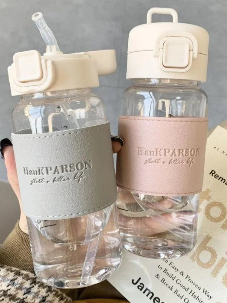 500ml Portable Water Bottle with Straw Creative Cute Leak-proof Plastic Drinking Bottle Milk Coffee Tea Juice Cup Drinkware.