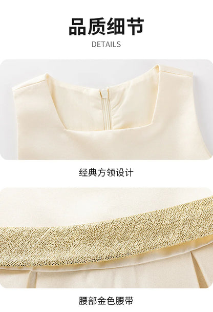 Mädchen Luxus Beige Kleid Kinder Partys Bühnenaufführungen Party Hochzeit Feier Kostüm Größe 110-170.