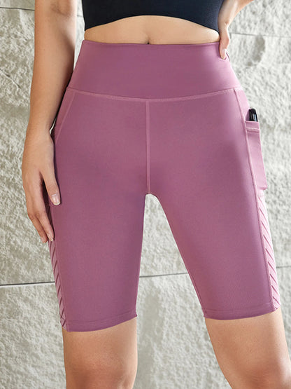 Women Sport Yoga Shorts Knee Length Pants Fitness High Waist Hip Lift Running Yoga Side Pockets Tights Quick Dry Gym Sportswear.