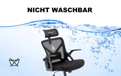 Symino Bürostuhl mit verstellbarer Kopfstütze, Armlehnen, Lordosenstütze, ergonomischer Bürostuhl, drehbarer Wippfunktion