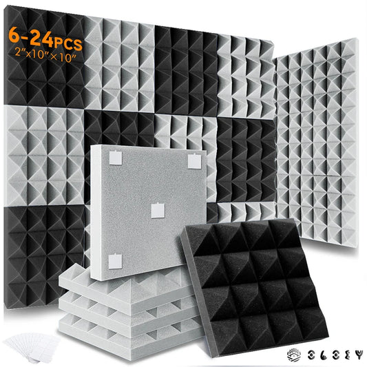 Studio Acoustic Soundproof Foam Panels 6/12/24 Pcs, Pyramid Sound Insulation Treatment Acoustic Sponge，Acoustic Foam Panels