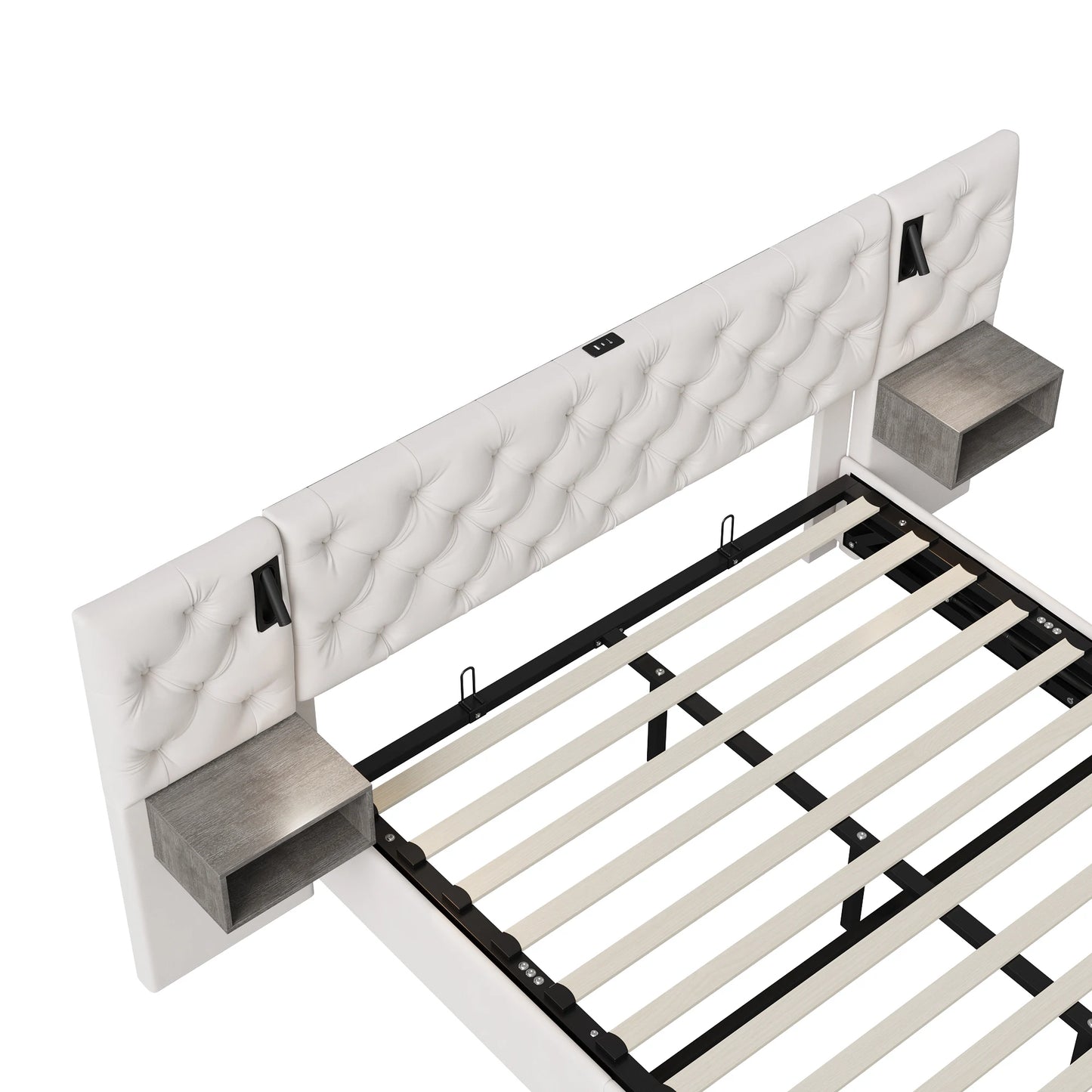Rosahqnda Polsterbett, Doppelbett, 140/160 x 200 cm, mit 2 Nachttischen, mit LED und USB, hydraulisches Stauraumbett, Samtbeige
