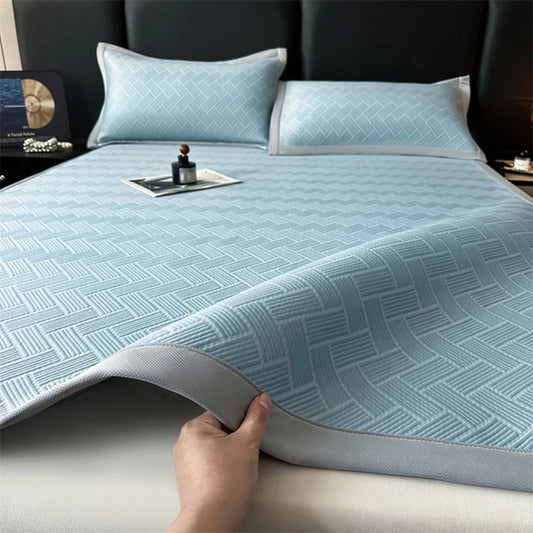 Luxury Summer Carbon Cooling Mat Set Solid Color Queen King Size Bed Mattress and Pillow Case Machine Washable Soft Folding Mat.