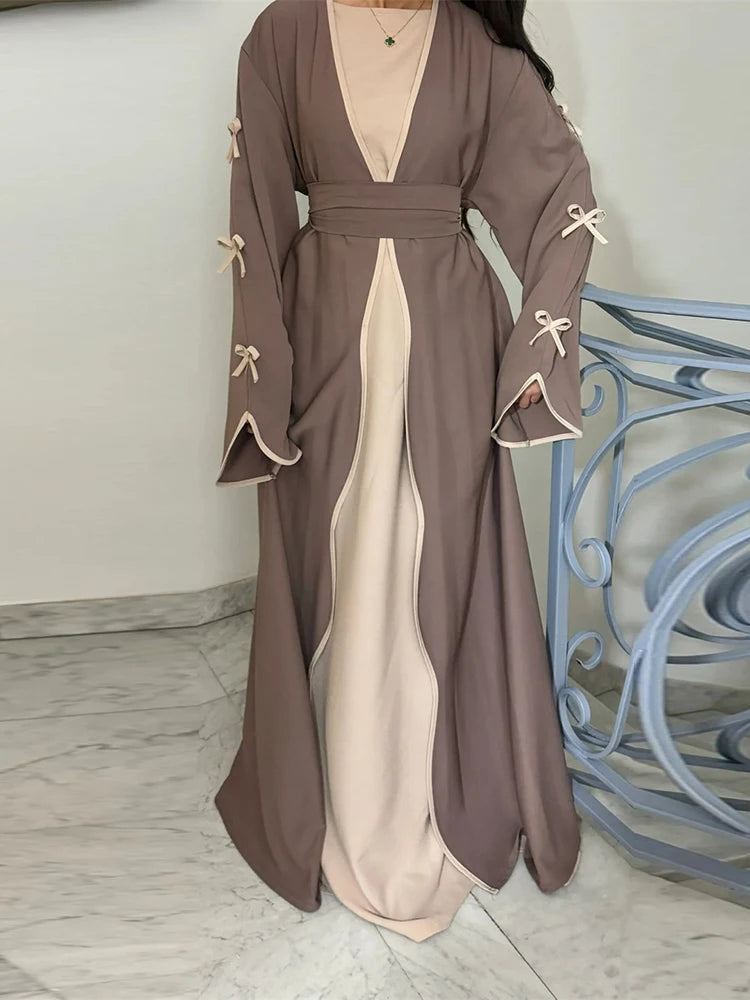 Ramadan Eid Open Butterfly Bow Kimono Abaya Damen Dubai Luxury Islam Muslim Modest Dress Women Kebaya Kaftan Robe Femme Musulman.