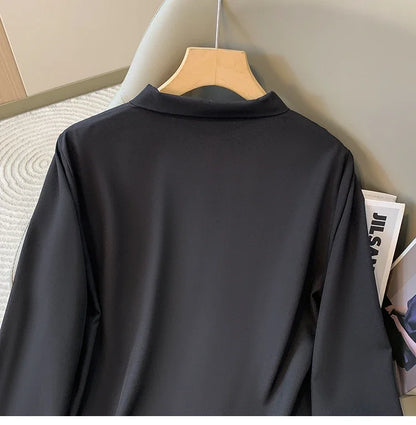 Loose Long Sleeve V-Neck Work Shirt for Women Plus Size Women's Blouses Fashion Versatile Autumn Bow Tops Trendy Business Shirts