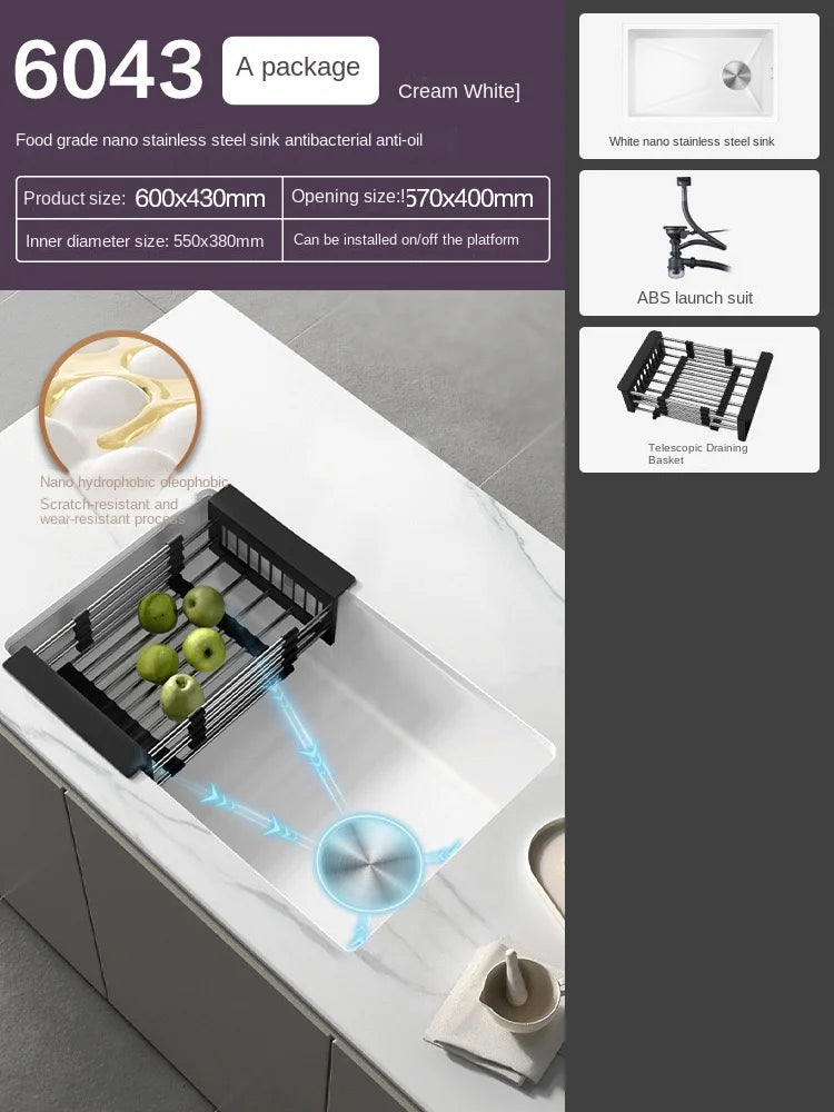 White Stainless Steel Kitchen Sink with Digital Display Multifunction Waterfall Faucet large Wash Basin for Kitchen Accessories