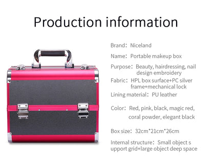 Makeup Train Case Aluminum Alloy Case Pedicure Tool Box with Handle Cosmetic Box Portable Makeup Case Organizer.