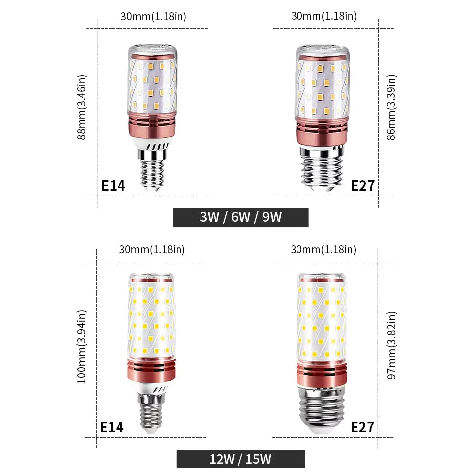10PCS Corn Bulb Tube AC85-265V E27 E14 Screw 3/6/9/12/15W Easy To Assemble And Disassemble Suitable For Room Lighting.