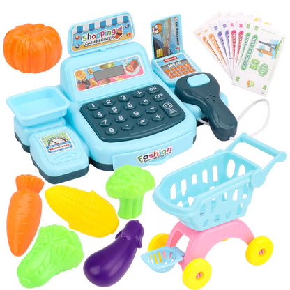 Simulation Cartoon Supermarket Cash Register Toy Home Appliance Series Children Play Home Electric Lighting Sound Register.