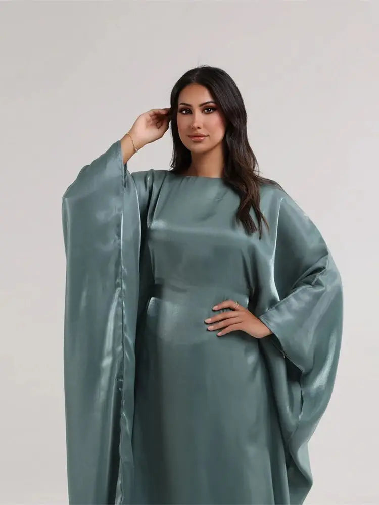 Muslim Kaftan Dress Satin Batwing Abaya For Women Dubai Luxury 2024 Islam Kebaya Robe Caftan Marocain Femme Musulmane Vestidos.