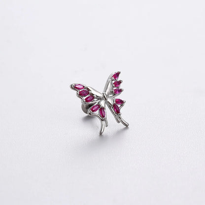 New Trendy Shiny Rose Red Color Zircon 316L Stainless Steel Ear Bone Nail Y2K Gothic Love Heart Small Earrings for Women Jewelry