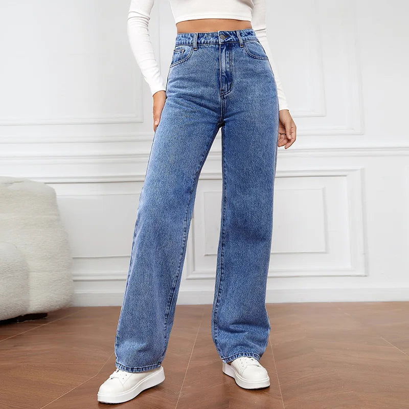 Women's Hot Sale High Waist Stretch Washed Denim Fashionable Straight Jeans Women's Pants women jeans black pants woman clothing.