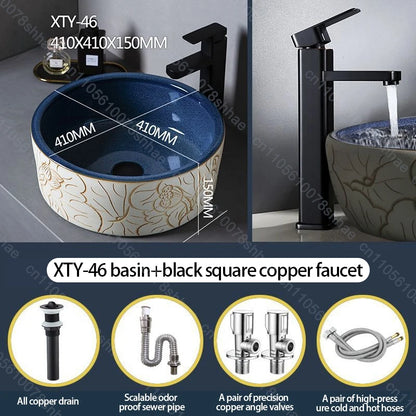 Retro Keramik Badezimmer Waschbecken Arbeitsplatte Waschbecken Künstlerische Eitelkeit Schüssel für Zuhause Keramik Gefäß Waschbecken Theke Waschschüssel Vintage