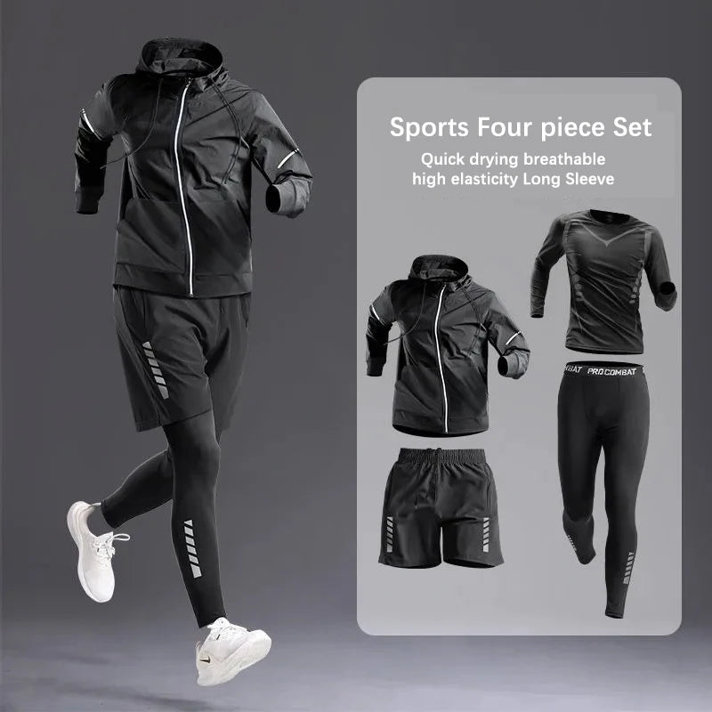All-Season Men's Sportswear Set/Suit - Tracksuit for Running， Cycling, Fitness & Hiking，gym clothing men， jogging， boxing，5 pcs.