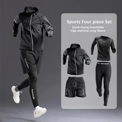 All-Season Men's Sportswear Set/Suit - Tracksuit for Running， Cycling, Fitness & Hiking，gym clothing men， jogging， boxing，5 pcs.