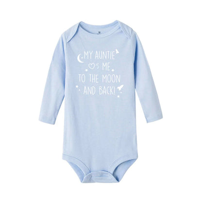 Baby-Body „Meine Tante Take Me To The Moon and Back“-Aufdruck für Neugeborene, Jungen, langärmelig, Kleidung, modisch, lässig, beste Geschenke.