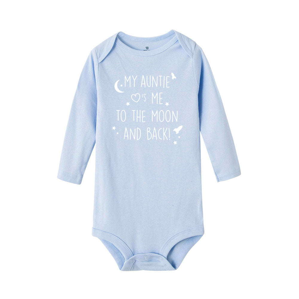 Baby-Body „Meine Tante Take Me To The Moon and Back“-Aufdruck für Neugeborene, Jungen, langärmelig, Kleidung, modisch, lässig, beste Geschenke.