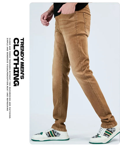 2025 Autumn Men's White Slim Fit Straight Jeans Casual Stretch Denim Pants Comfortable Fashion Streetwear Male Brand Clothing