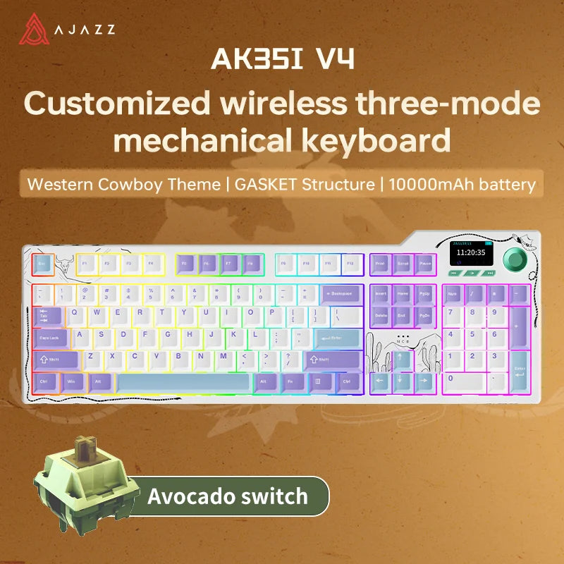 NEW Ajazz AK35I V3 MAX Tri-mode Wired Bluetooth Wireless Gaming Keyboard Gasket Full Key Hot Swap 104 Keys Customized Keyboard