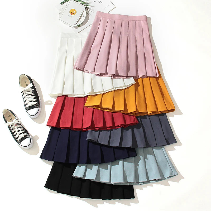 High Waist Pleated Kawaii Harajuku Skirts Women Girls Lolita A-line Sailor Large Size Preppy School Uniform.