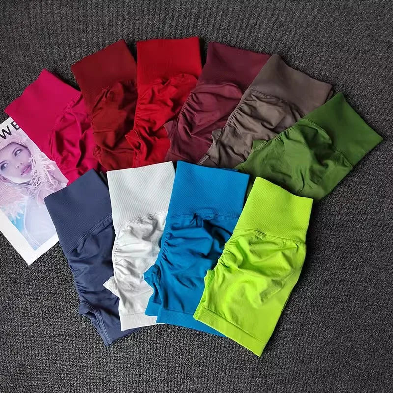 Summer High-Waist Women's Yoga Shorts Breathable Fitness Shorts Butt Lift Sports Running Cycling Push-Up Workout Gym Shorts.
