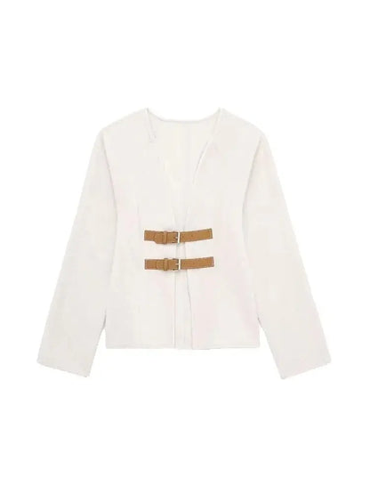 Women Fashion With Belt Woolen Jacket Coat V Neck Long Sleeve Female Outerwear Chic Tops.