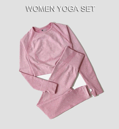 WAREBALL Women Seamless Yoga Set Gym Clothing Fitness High Waist Leggings Crop Top Shirts Sport Suits Workout Pants Active Wear.