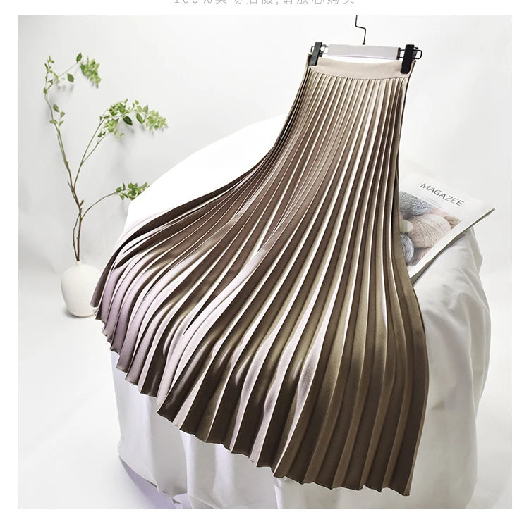 Looks Thin Pleated Skirt 2025 New High Waist A-line Skirt Mid-length Big Size Plaid Skirt Long Pleated Skirt Length 75-90cm