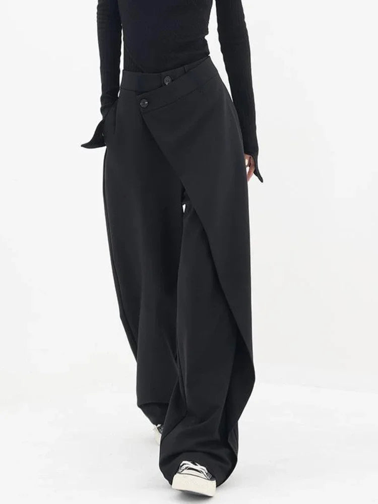 HOUZHOU Women Wide Suit Pants High Waist Gothic Japanese Style Baggy Black Trousers Irregular Straight Pants Casual Streetwear.