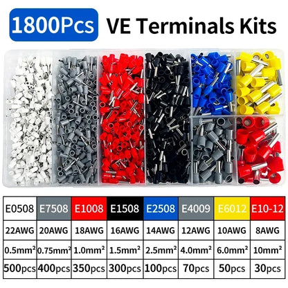 200–1900 Stück isolierte Anschlüsse für elektrische Rohre, VE-Rohr-Crimp-Anschlüsse, Drahtkabel-Anschluss, Aderendhülsen, Anschlussklemmen.