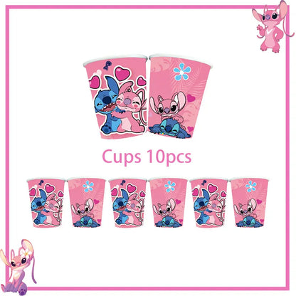 Disney Rosa Stich Geburtstag Party Dekorationen Geschirr Set Tischdecke Hintergrund Banner Für Kinder Geburtstag Dekorationen Lieferungen