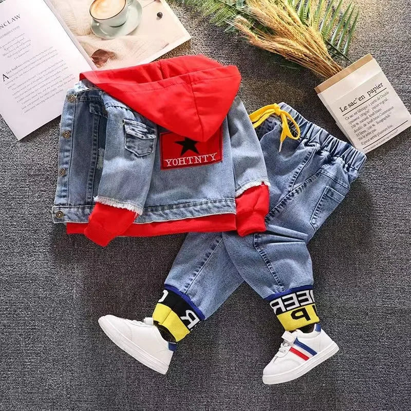 2024 Autumn Winter Boys Jean Set Jacket New Cowboy Jeans Suit Jacket Handsome Children Clothing.