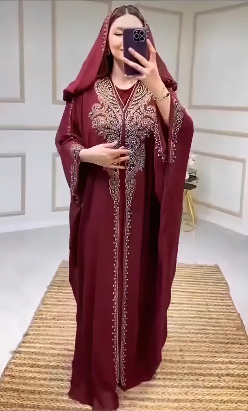 Eid Muslim Dress for Women Hooded Abaya 2 Piece Set Diamond Jalabiya Morocco Party Dresses Dubai Abayas Kaftan Vestido Long Robe