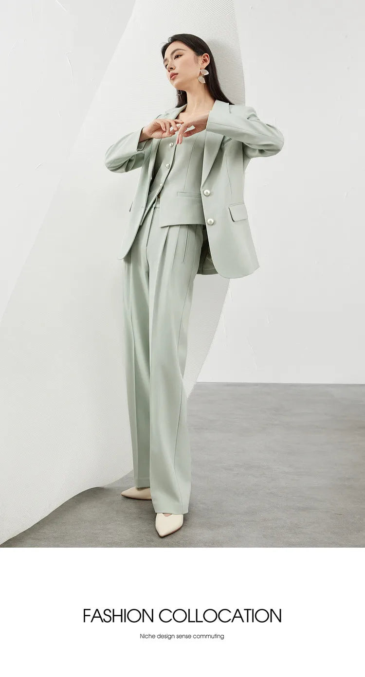 SENTUBILA 3 Piece Blazer Pant Suit Sets Women 2025 Autumn Suit Jacket Waistcoat Dress Pant Office Outfit Matching Set 141Z53565