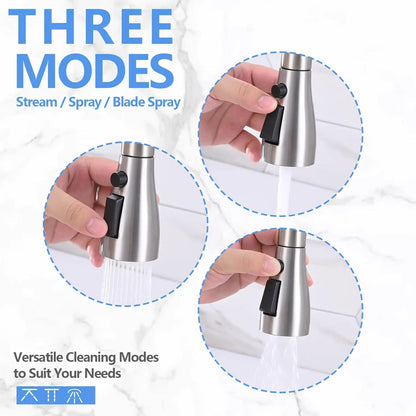 Kitchen Pull Out Faucet Sprayer Nozzle Universal 360° Rotation Faucet Extender 3 Modes Durable Water Saving Shower Spray Head