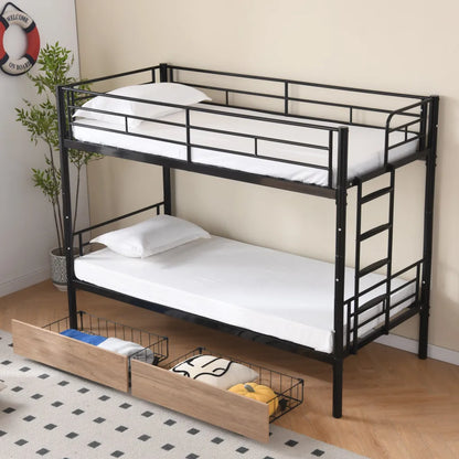 Etagenbett aus Metall, 90 x 200 cm, Etagenbett mit ausklappbarem Bett, erweiterbar auf zwei Einzelbetten oder Erwachsenenbetten, Schwarz