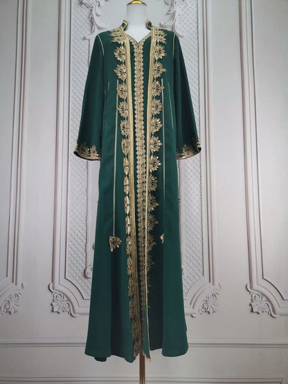 Eid muslimische Frauen Party Stickerei Kleider 2 Stück Set Jalabiya Ramadan Islam Vestidos arabische Robe Marokko Dubai Abayas Kaftan.