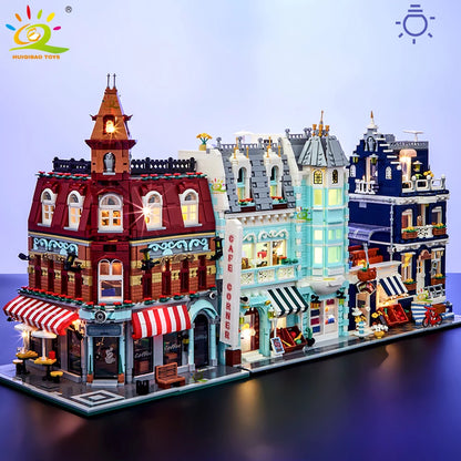 HUIQIBAO Toys MOC City Corner Coffee Shop Architecture Style Street View Micro Building Blocks for Children Construction Bricks.