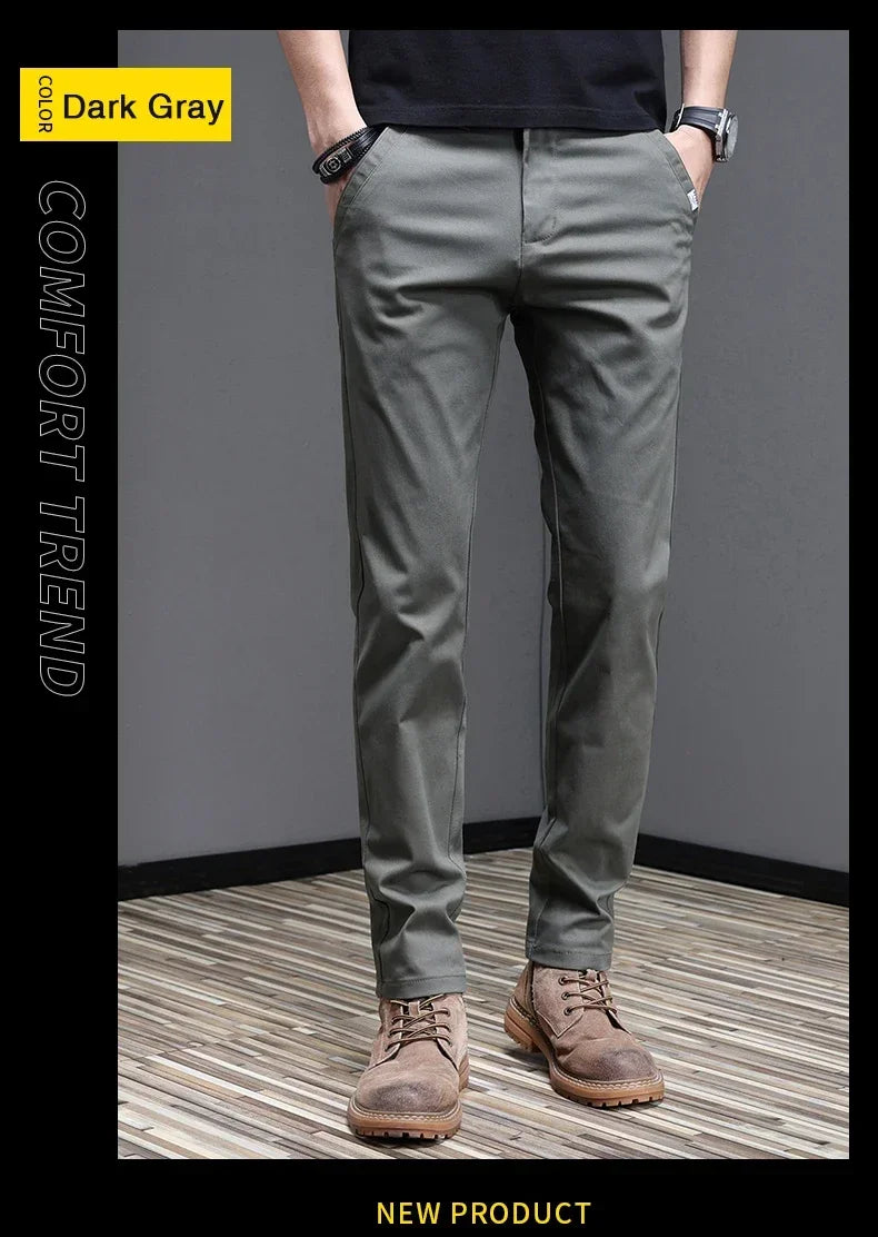 2024 Spring Summer Men's Casual Pants 97.8% Cotton Business Korean Fashion Slim Fit Stretch Gray Black Khaki Trousers Male Pant.