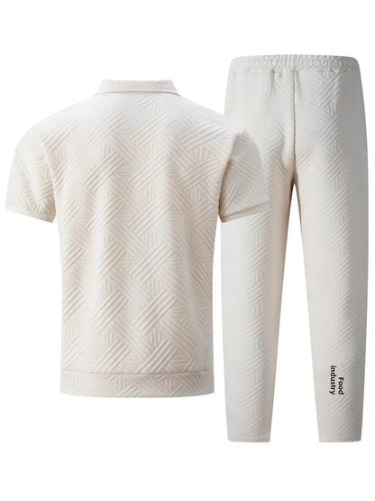 Men's Summer New Style Solid Color Knitted Short Sleeve Cardigan with Long Pants Casual Set Sporty Look from Mainland China